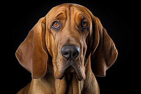 Studio shot of an adorable Rhodesian Ridgeback dog, isolated on black background.の素材