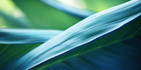 close up view of green leaf with blur background, nature and environment conceptの素材