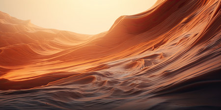 3d illustration of orange wavy surface in the desert at sunsetの素材