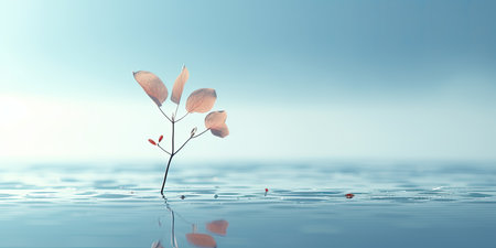 Eucalyptus branch on water surface. 3d renderの素材