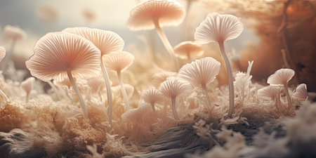 Mushrooms growing in the forest. 3D Rendering.の素材