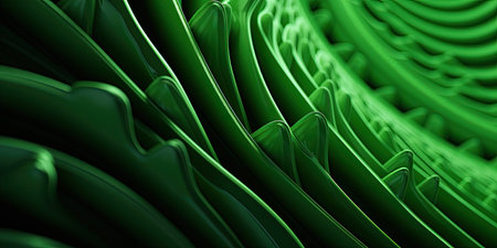 3d rendering of abstract metallic background with wavy pattern in green colorの素材