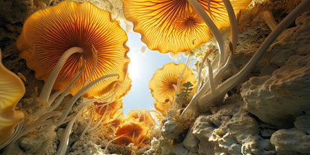 Mushrooms growing in the sea. 3d render illustration.の素材
