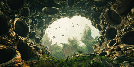 Fantasy alien planet. 3D illustration of a fantasy alien world.の素材