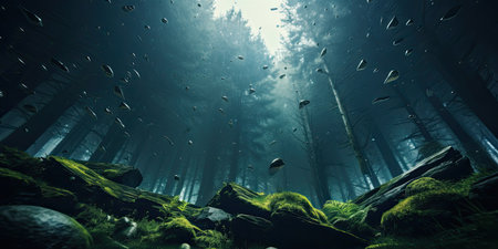 Mysterious dark forest. Fantasy landscape. 3D Renderingの素材