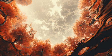 Autumn forest. Fall season. 3D illustration. Natural backgroundの素材