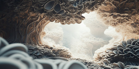 3D surreal illustration. Sacred geometry. Mysterious psychedelic relaxation pattern. Fractal abstract texture. Digital artwork graphic astrology magicの素材