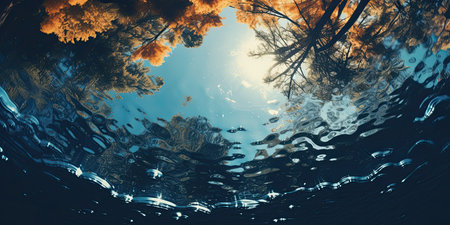Underwater landscape with trees and blue sky. 3d render illustrationの素材