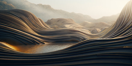 3D rendering of abstract wavy background. Beautiful landscape with mountains.の素材