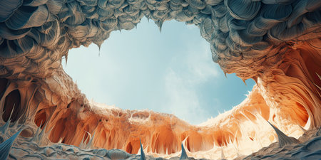 Fantasy alien planet. Mountain and sky. 3D illustration.の素材