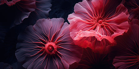 Abstract background of red and pink hibiscus flowers. 3D renderingの素材