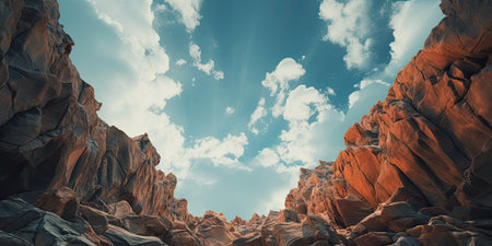 Beautiful landscape with mountains and blue sky. Panoramic viewの素材