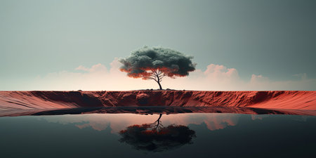 Lonely tree in the water, 3d render illustration.の素材