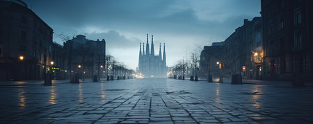 Panoramic view of Cologne Cathedral at night, Germany. Long exposure.の素材