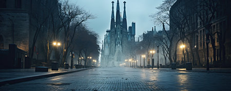 Dramatic panoramic view of the Gothic cathedral of Notre Dame de Paris, France.の素材