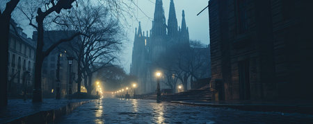 Cathedral of Notre Dame de Paris in the fog, France.の素材