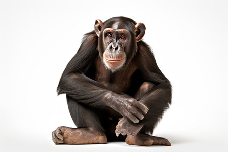 Chimpanzee sitting on a white background. 3d renderingの素材