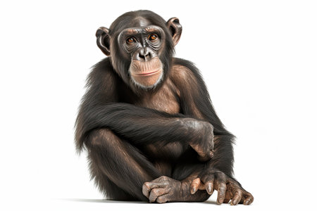 Chimpanzee sitting, isolated on white background, 3d illustrationの素材