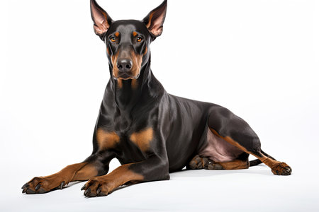 Portrait of a purebred doberman dog on a white backgroundの素材