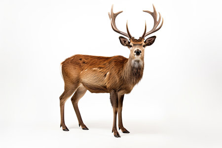 Deer with antlers isolated on white background. Studio shot.の素材