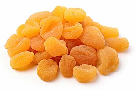 Heap of dried apricots isolated on white background cutoutの素材
