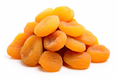 Heap of dried apricots isolated on the white background.の素材