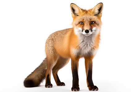 Red fox standing on white background. Studio shot. Isolated.の素材