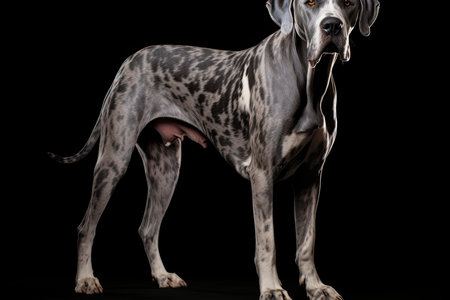Great Dane dog portrait isolated on black background, 3d rendering.の素材