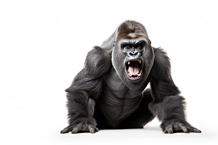 Angry gorilla, isolated on white background, 3d illustration.の素材