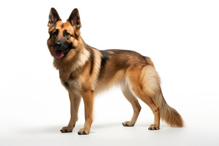 German Shepherd isolated on white background. Studio shot. Side view.の素材