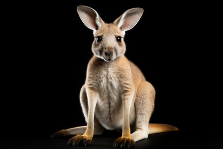 Portrait of a cute kangaroo sitting on a black backgroundの素材