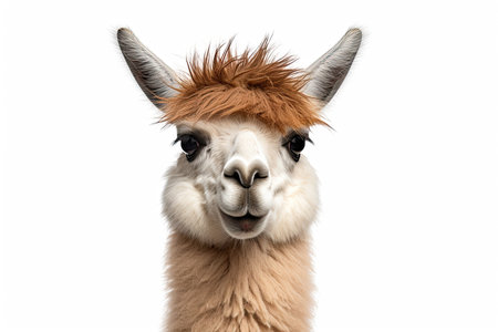 Portrait of an alpaca isolated on a white background.の素材