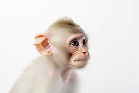 Portrait of a monkey on a white background, close-upの素材