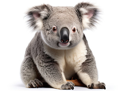 Cute koala sitting on a log, isolated on white backgroundの素材