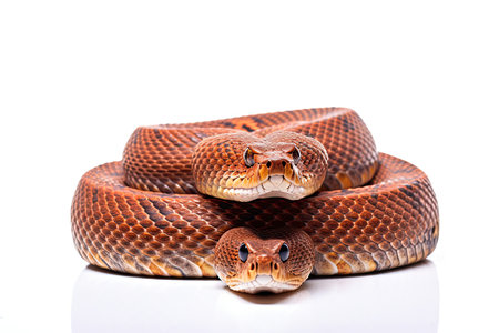 Close up of Corn snake, Pantherophis guttatus, isolated on white backgroundの素材