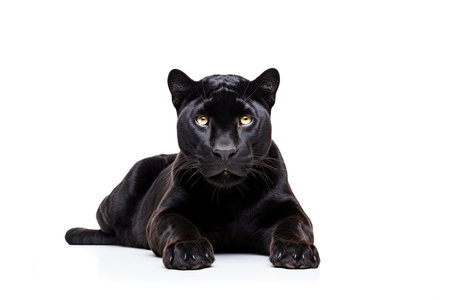 Black panther isolated on white background. Studio shot of a black panther.の素材