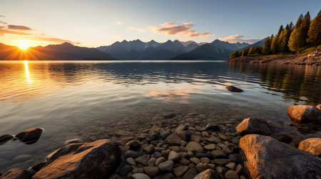 Sunset at Lake Wakatipu, Queenstown, New Zealandの素材