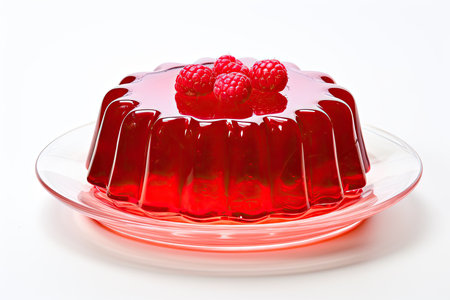 Jelly with raspberries on a white background, closeupの素材