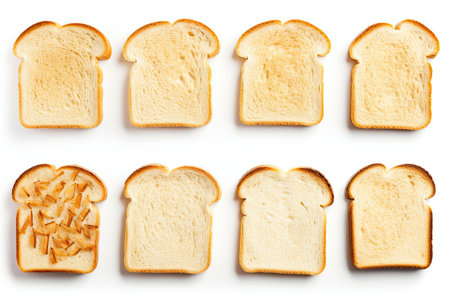 Slices of bread isolated on white background. Top view.の素材