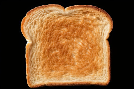 Slice of toast bread isolated on black background. Top view.の素材