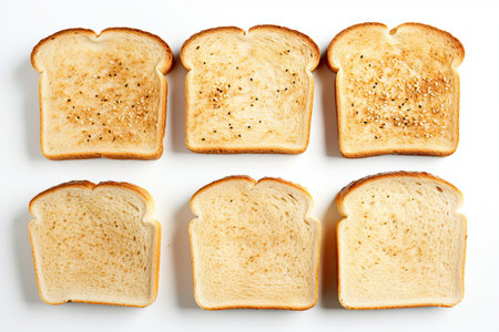 sliced toast bread isolated on white background, top view.の素材