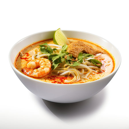 Thai Cuisine - Tom Yum Noodle Soup with Shrimps and Vegetablesの素材