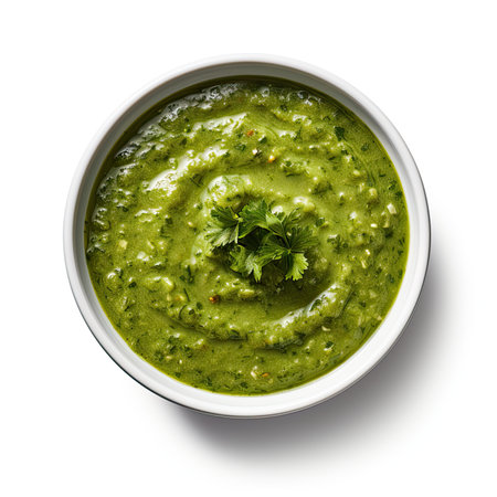 Bowl of Pesto Sauce Isolated on White Background.の素材