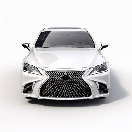 Modern sports car on a white background with a shadow on the groundの素材