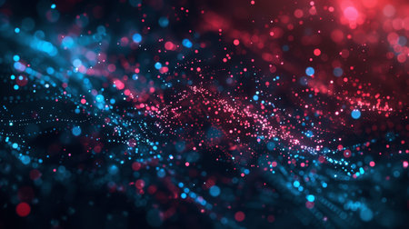 3d rendering of abstract particles in empty space with depth of field and bokeh. Futuristic shape made of glowing particles with depth of field.の素材