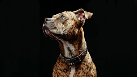 American Staffordshire Terrier dog on black background. Studio shot.の素材