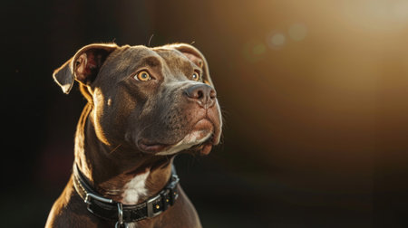 Portrait of a beautiful pitbull dog looking at the camera.の素材