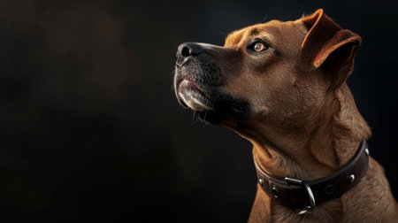 Portrait of an American Staffordshire Terrier on a dark backgroundの素材