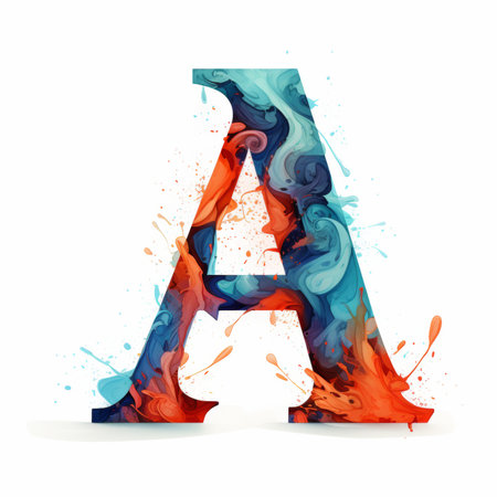 Alphabet letter A in watercolor paint splashes, vector illustrationの素材