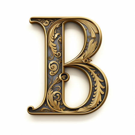Vintage capital letter B with gold ornament. 3D Renderingの素材